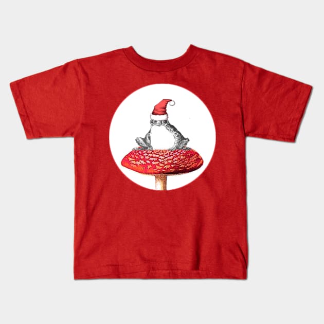 Christmas Frog on Mushroom Kids T-Shirt by Green Grackle